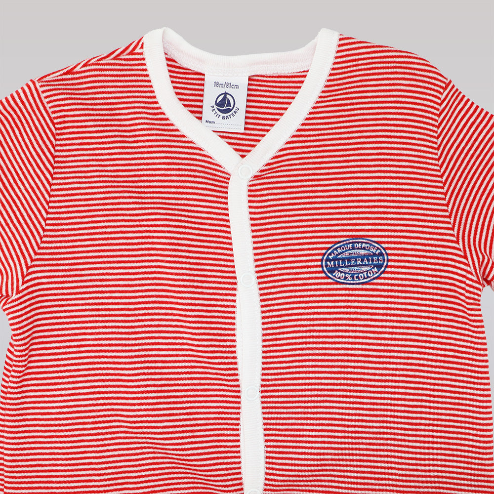 Petit Bateau Baby Blue Striped Short Sleeved Cotton Combicour