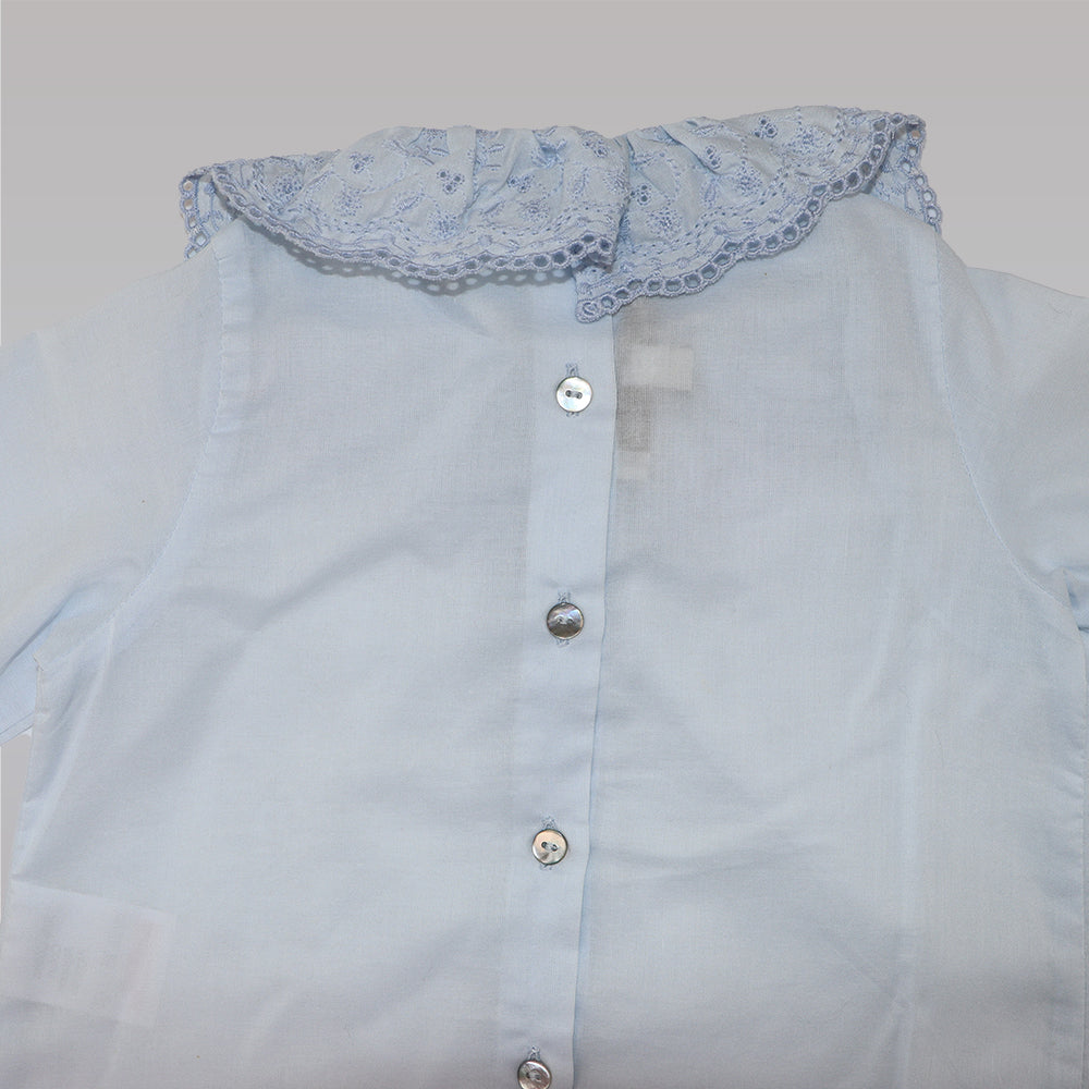 Purete Du Bebe Blue Patterned Cotton Blouse for Toddler Girls