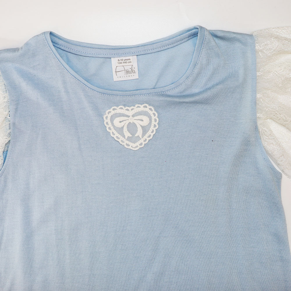 AMIKI Girls Gloria Frosty Blue Cotton Nightgown Luxury Sleepwear