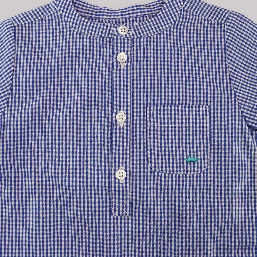 Marie Chantal Classic Blue Gingham Short Sleeve Cotton Baby Shirt