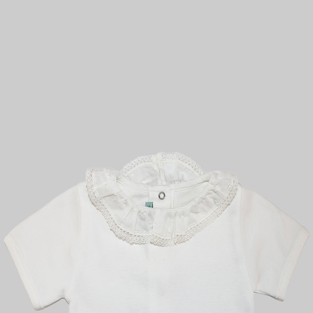 Soft Nanos Baby Body with Elegant White Lace Collar Trim