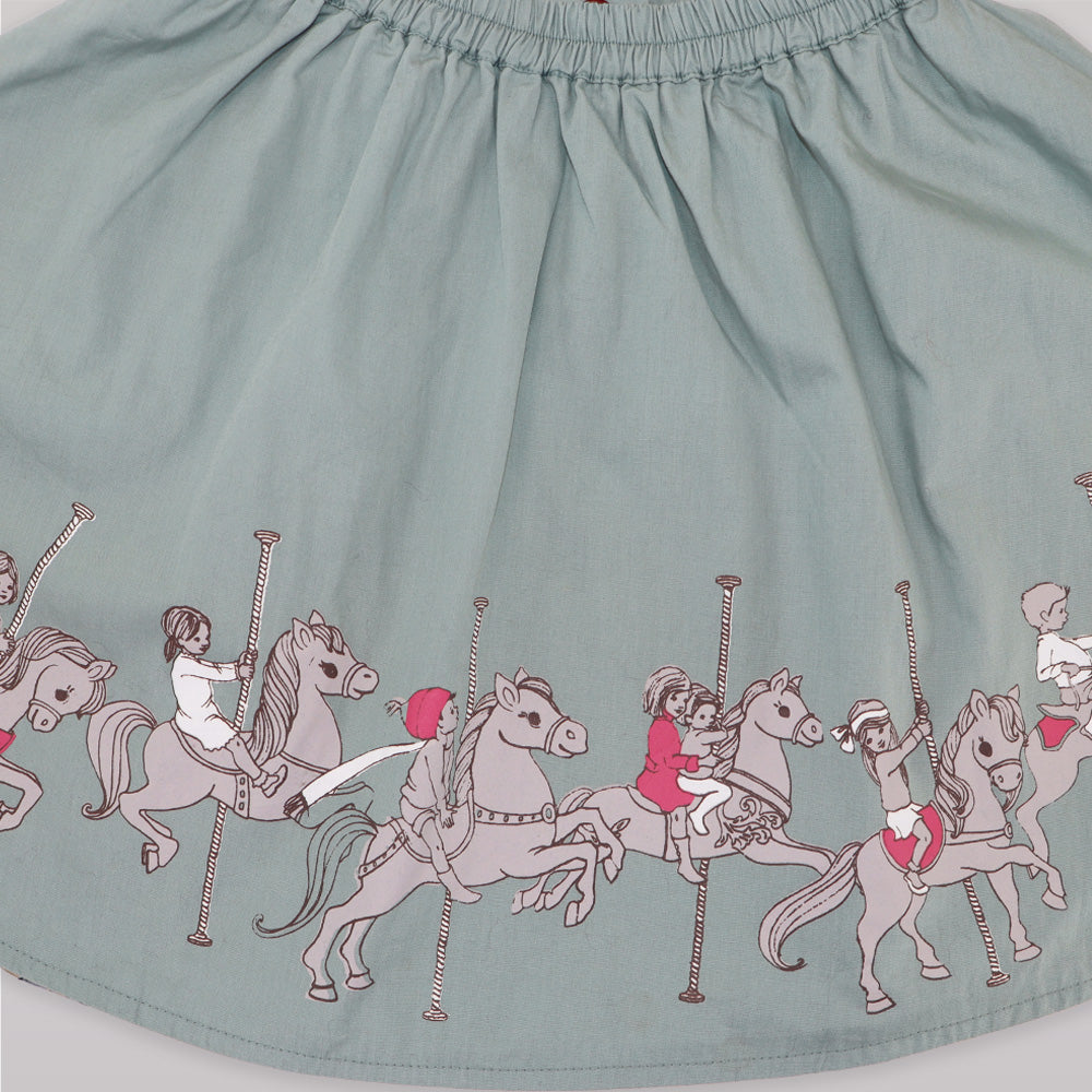 Belle & Boo Reversible Carousel Skirt in Teal Blue Cotton