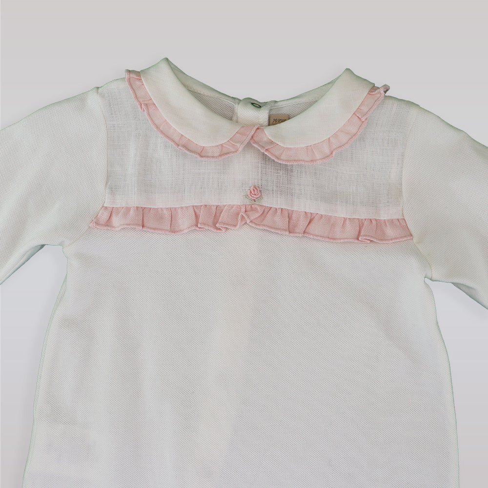 Elegant La Stupenderia Baby Girls Long Sleeve White Pink Romper