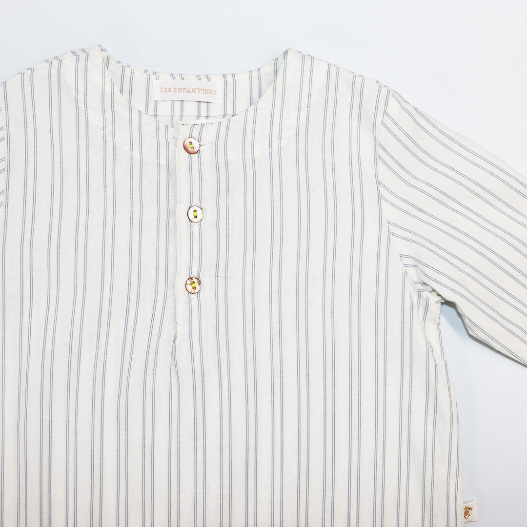 Les Enfantines Baby Bourdon Cotton Blouse Blue Striped Toddler Top