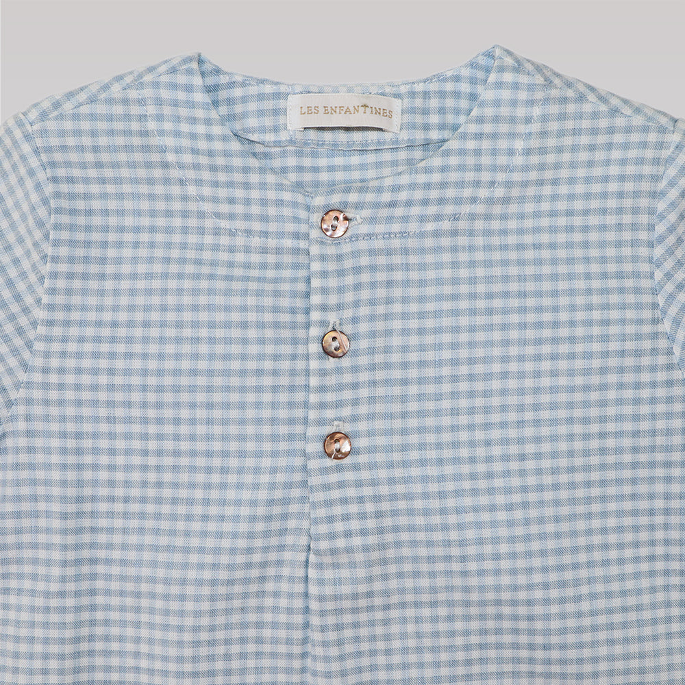 Les Enfantines Blue Vichy Bourdon Blouse for Toddler Girls
