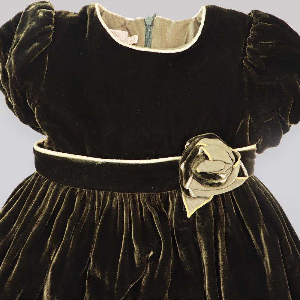 La Stupenderia Dark Green Abia Velvet Occasion Dress for Girls