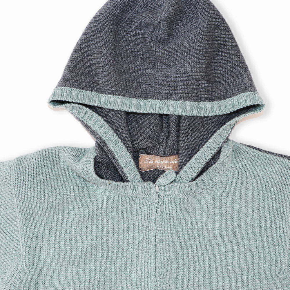 La Stupenderia Girls Green Knit Cardigan with Velvet Bows
