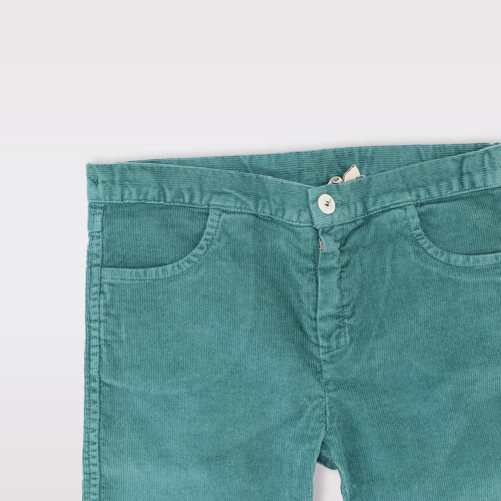 La Stupenderia Green Panu Pants Designer Italian Kids Cotton Trousers
