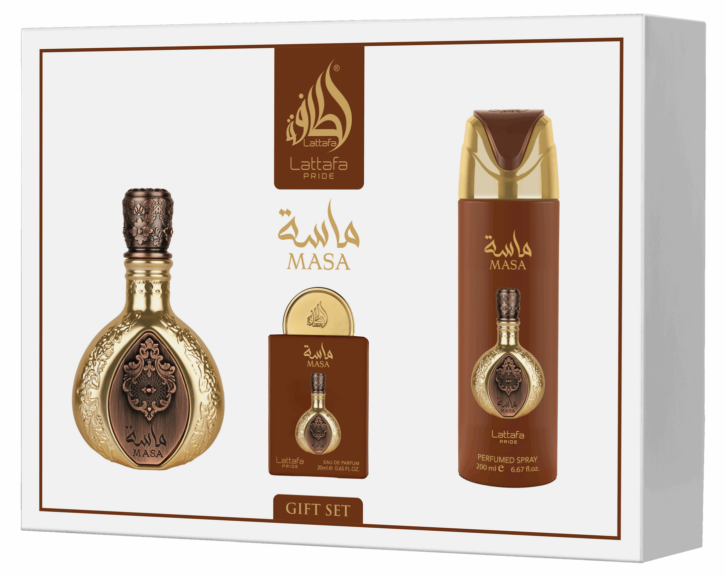 Lattafa Pride Masa Luxury Three Piece Fragrance Gift Set