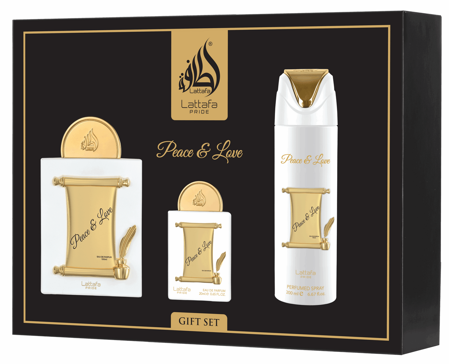 Lattafa Pride Peace and Love Luxury 3-Piece Fragrance Gift Set
