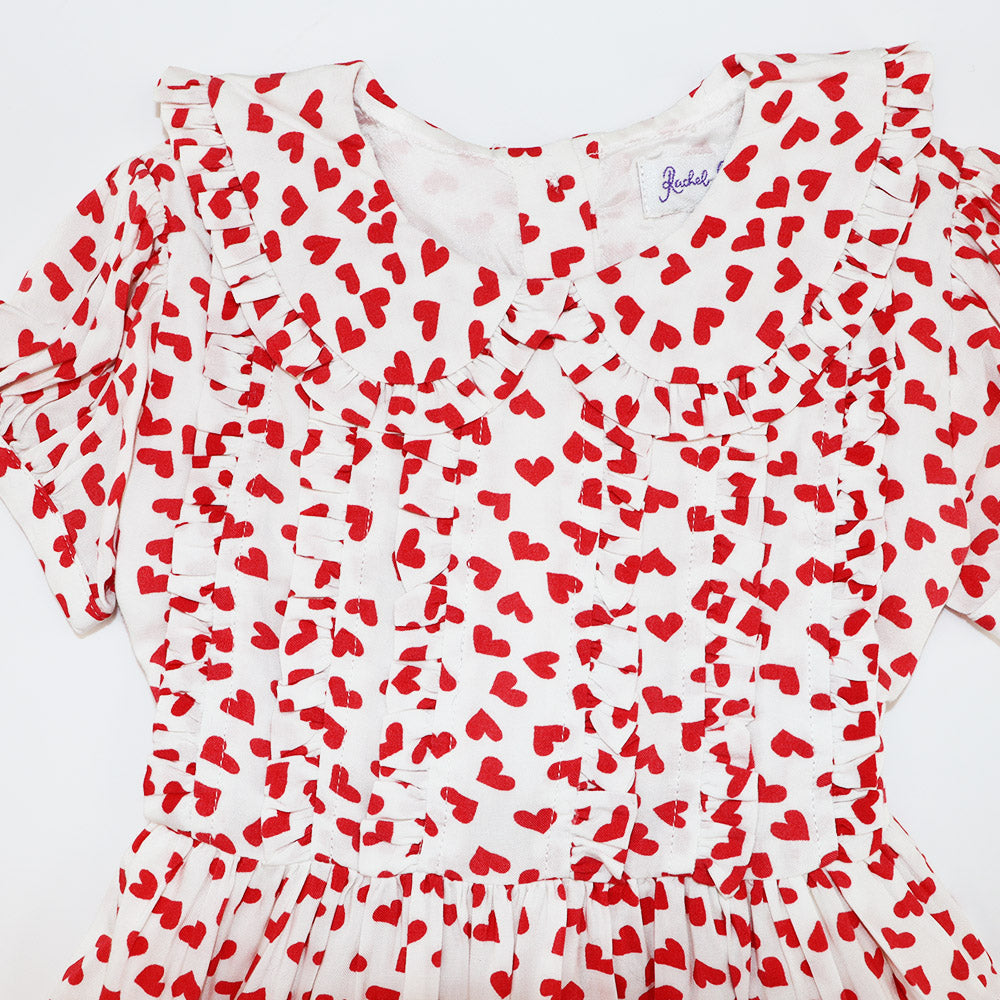 Rachel Riley Girls Poppy Ivory Heart Frill Cotton Floral Dress