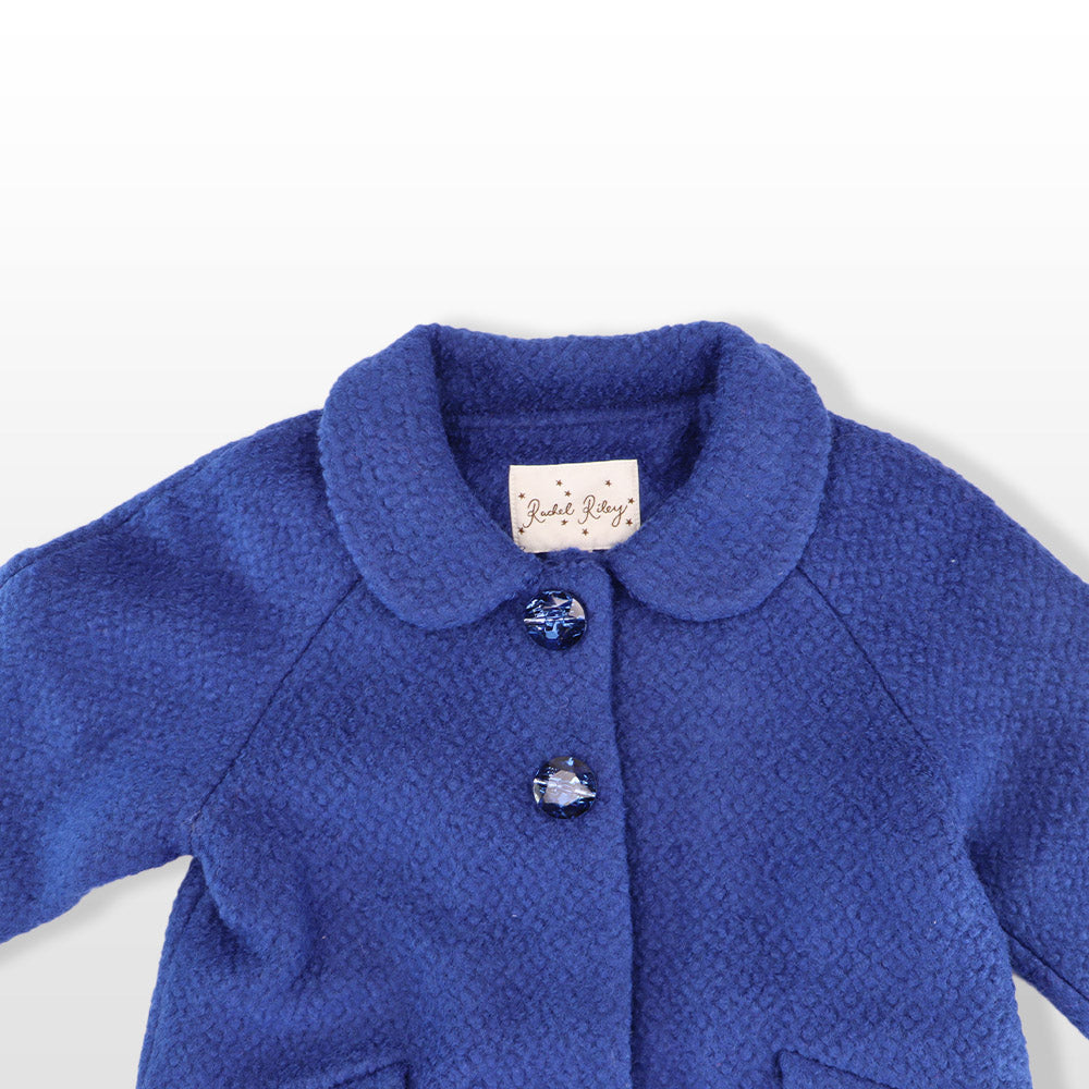Rachel Riley Girls French Blue Boucle Coat with Velvet Collar