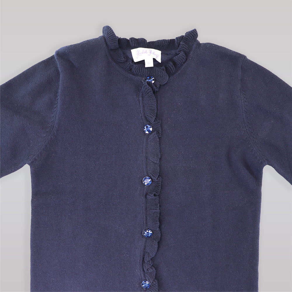 Rachel Riley Girls Soft Pink Knit Frill Trim Button Cardigan