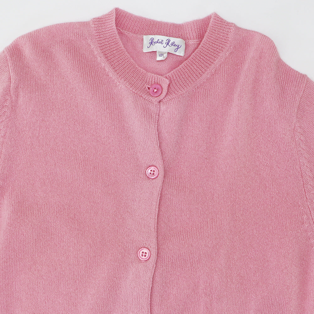 Rachel Riley Girls Pink Knit Cardigan with Scalloped Trim