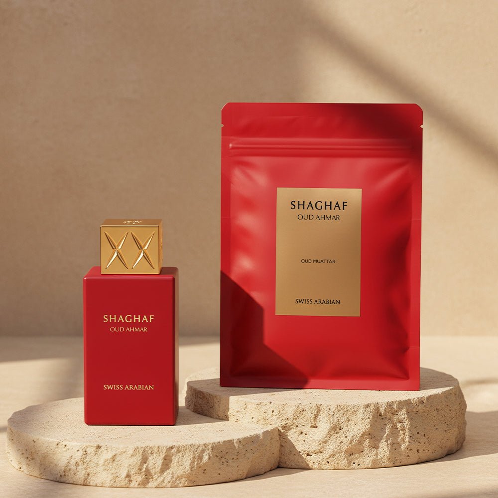 Shaghaf Oud Ahmar Eau de Parfum and Muattar Incense Bundle