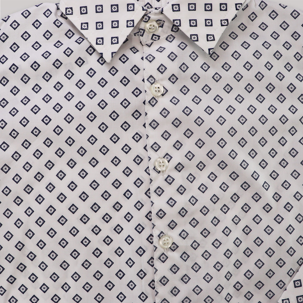Unruly Blue Boys Diamond Dot Print Formal Cotton Shirt