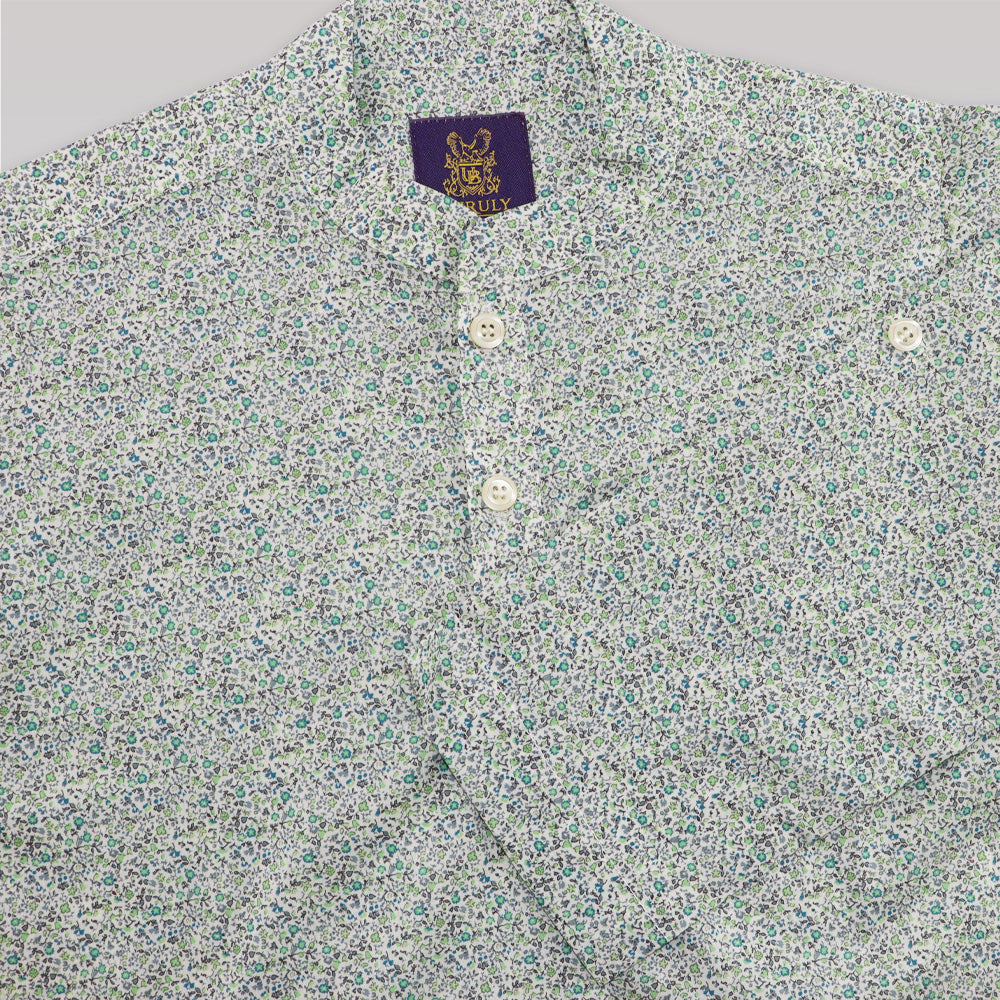 Unruly Blue Boys Liberty Woodbine Green Floral Mandarin Collar Shirt
