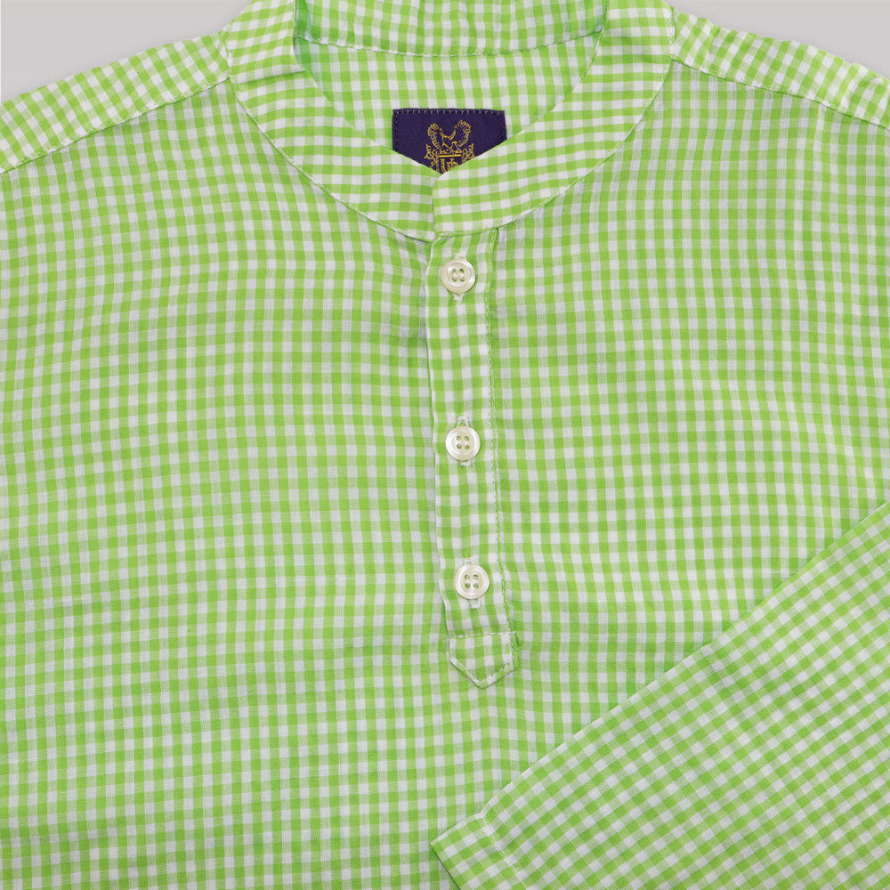 Unruly Blue Boys Small Green Check Mandarin Collar Shirt