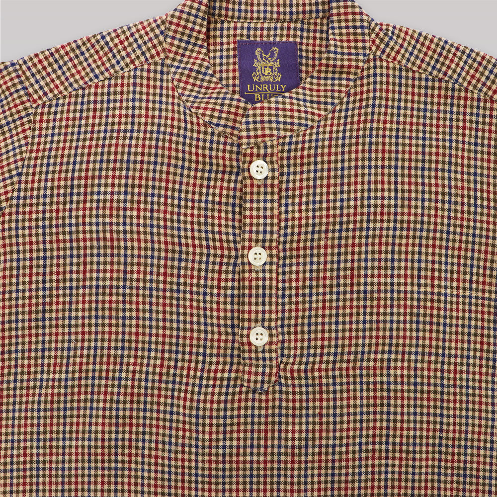Unruly Blue Classic Brown Check Cotton Long Sleeve Boys Shirt