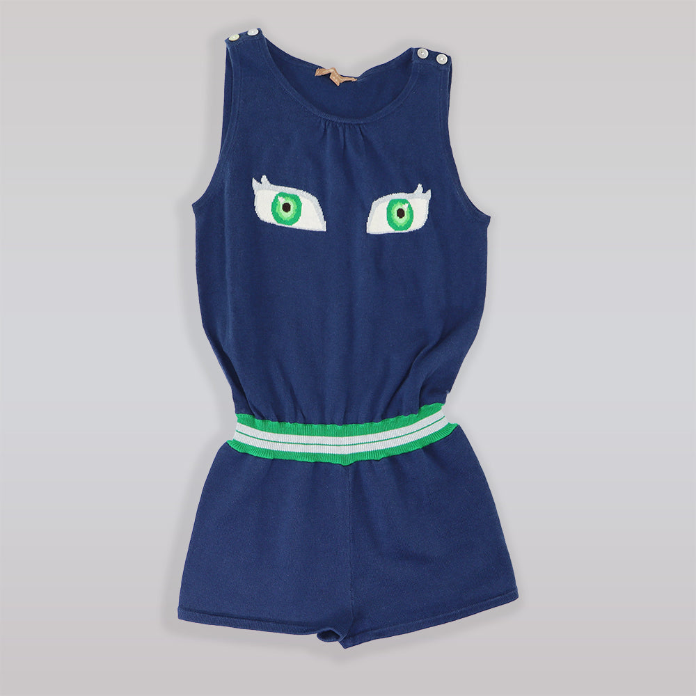 I Love Gorgeous Navy Blue Knitted Playsuit for Little Girls
