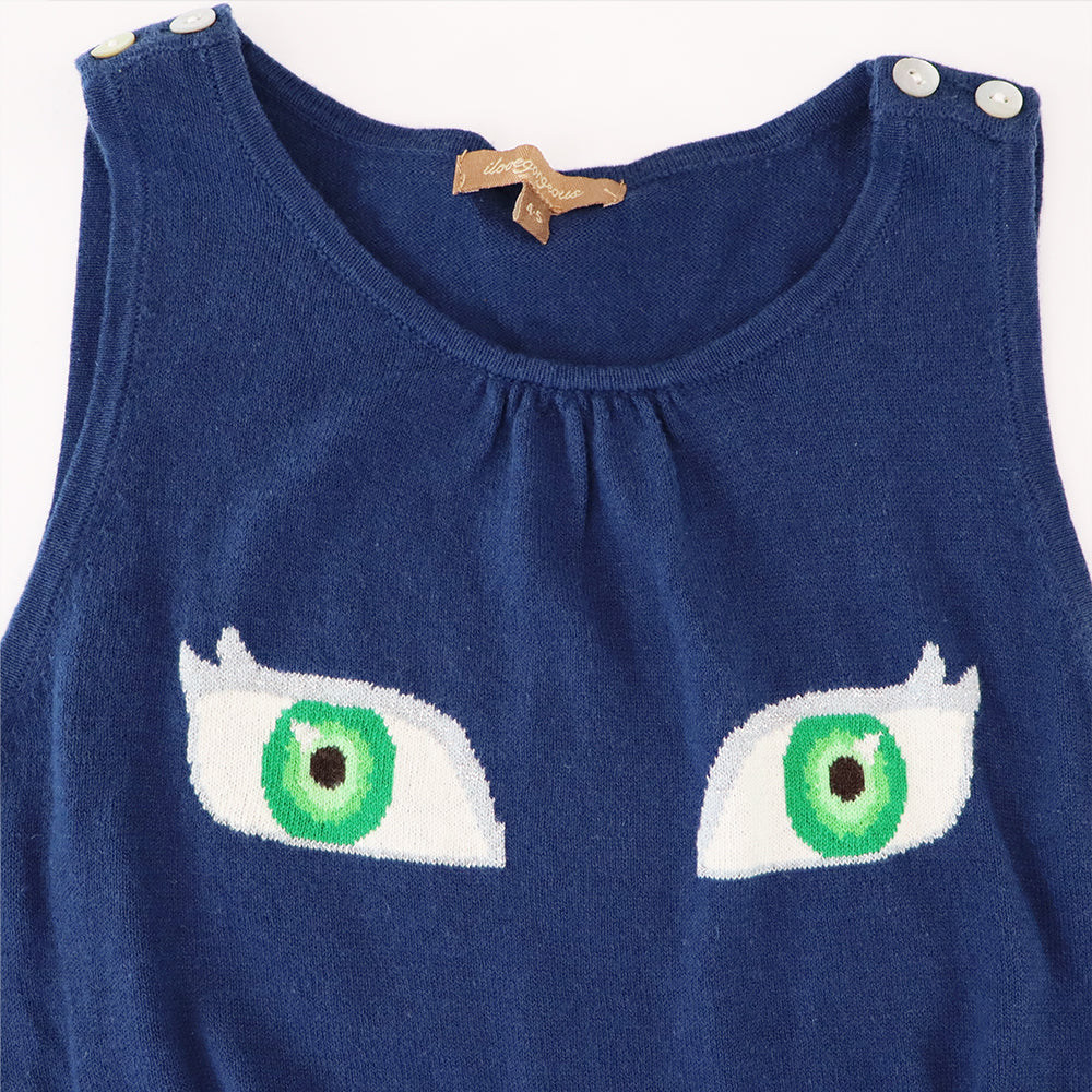 I Love Gorgeous Navy Blue Knitted Playsuit for Little Girls