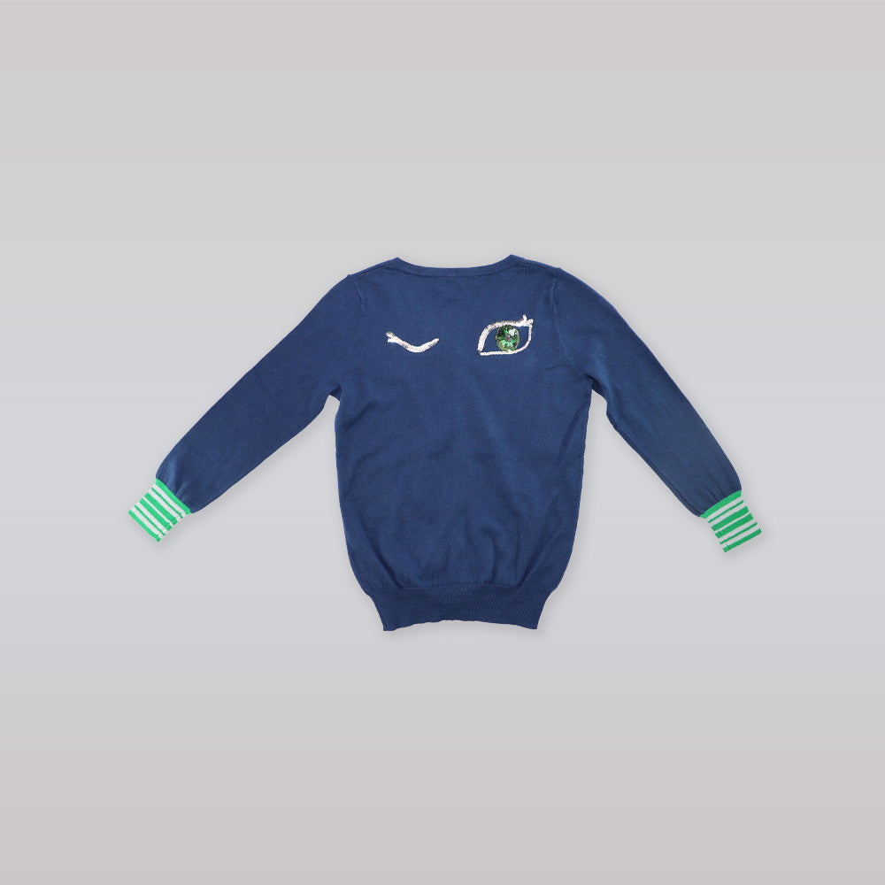 I Love Gorgeous Girls Navy Wink Knit Cardigan Sweater