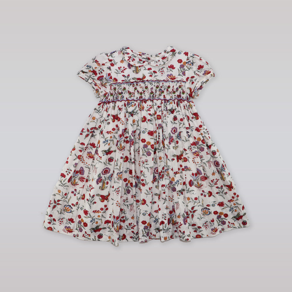 Annafie London Girls Hand Smocked Floral Cotton Lanja Dress