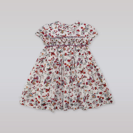 Annafie London Girls Hand Smocked Floral Cotton Lanja Dress