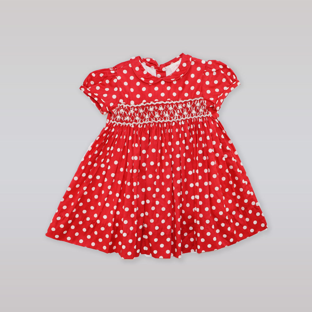 Annafie London Red Polka Dot Smocked Cotton Baby Dress