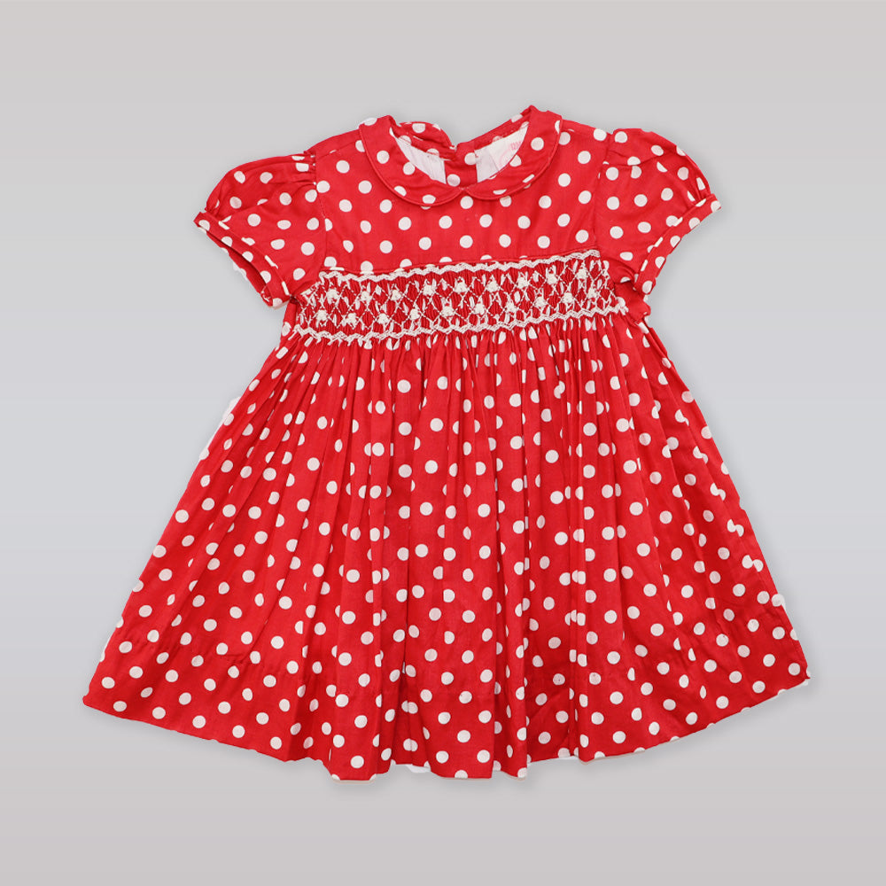 Annafie London Red Polka Dot Smocked Cotton Baby Dress