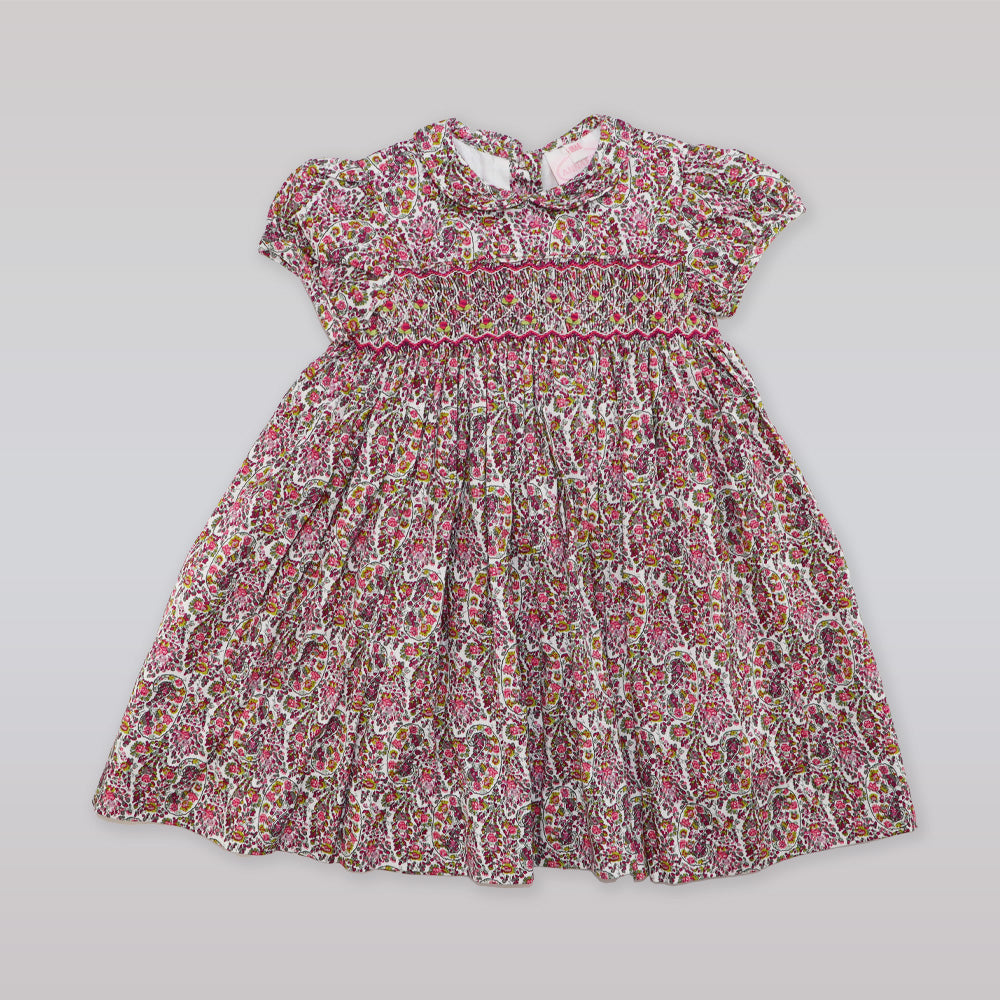 Annafie London Girls Paisley Rose Flower Print Cotton Smocked Dress