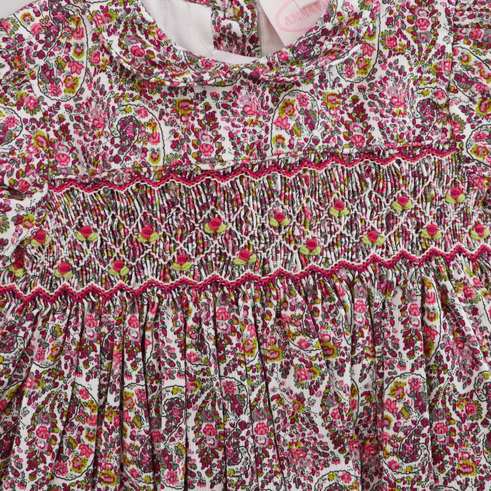 Annafie London Girls Paisley Rose Flower Print Cotton Smocked Dress