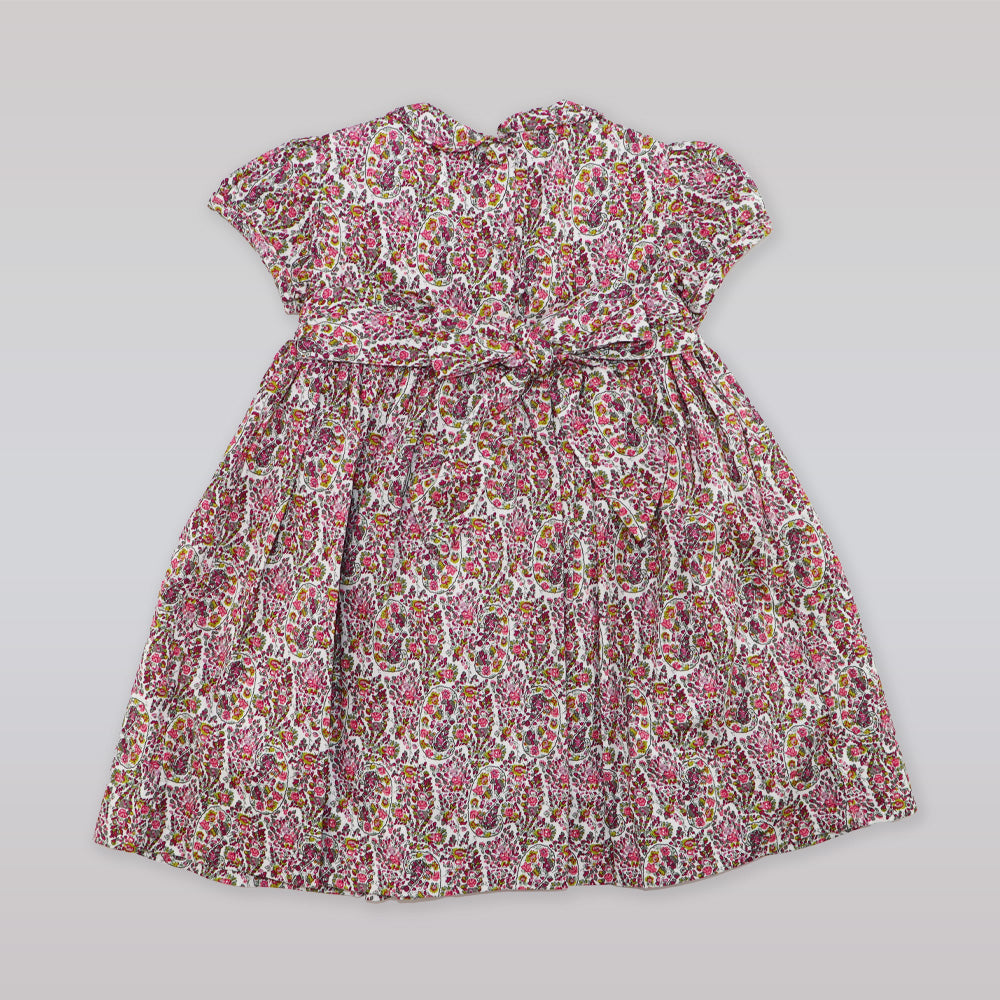 Annafie London Girls Paisley Rose Flower Print Cotton Smocked Dress