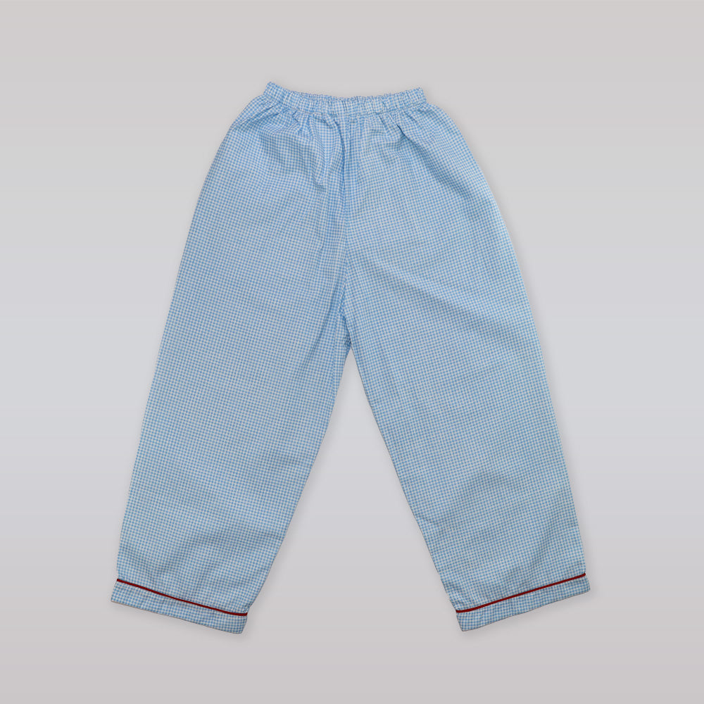 Annafie London Boys Blue Striped Cotton Car Embroidery Pyjama Set