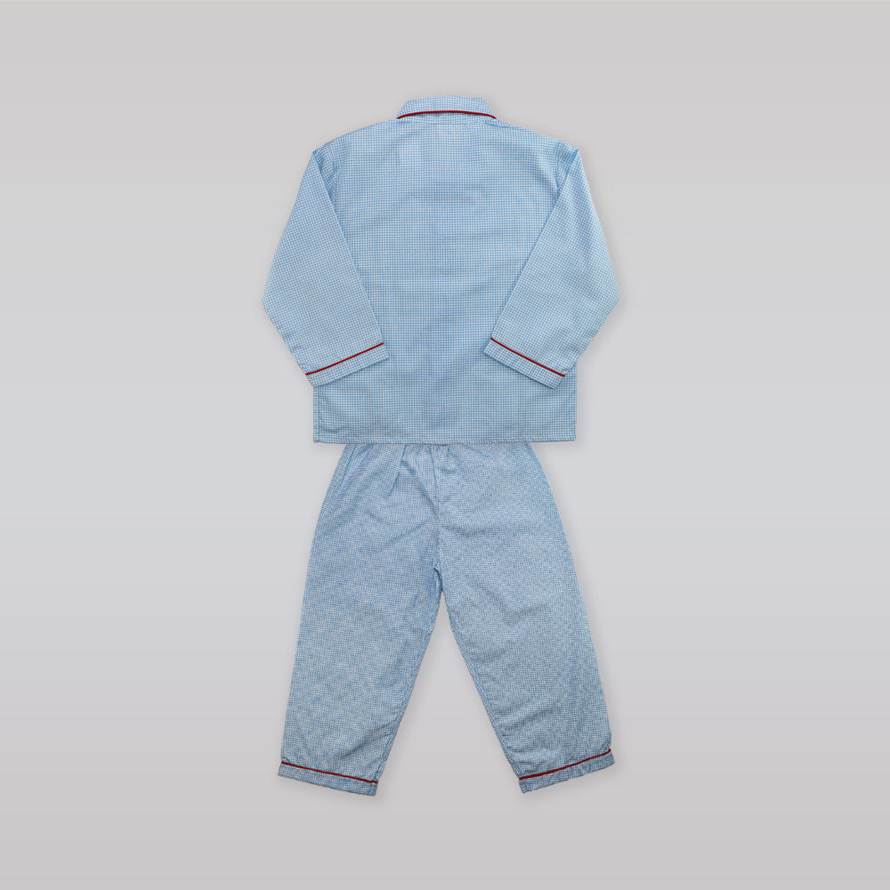 Annafie London Boys Blue Car Hand Smocked Cotton Pyjamas