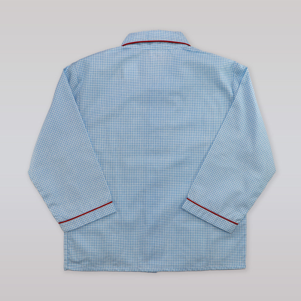 Annafie London Boys Blue Striped Cotton Car Embroidery Pyjama Set