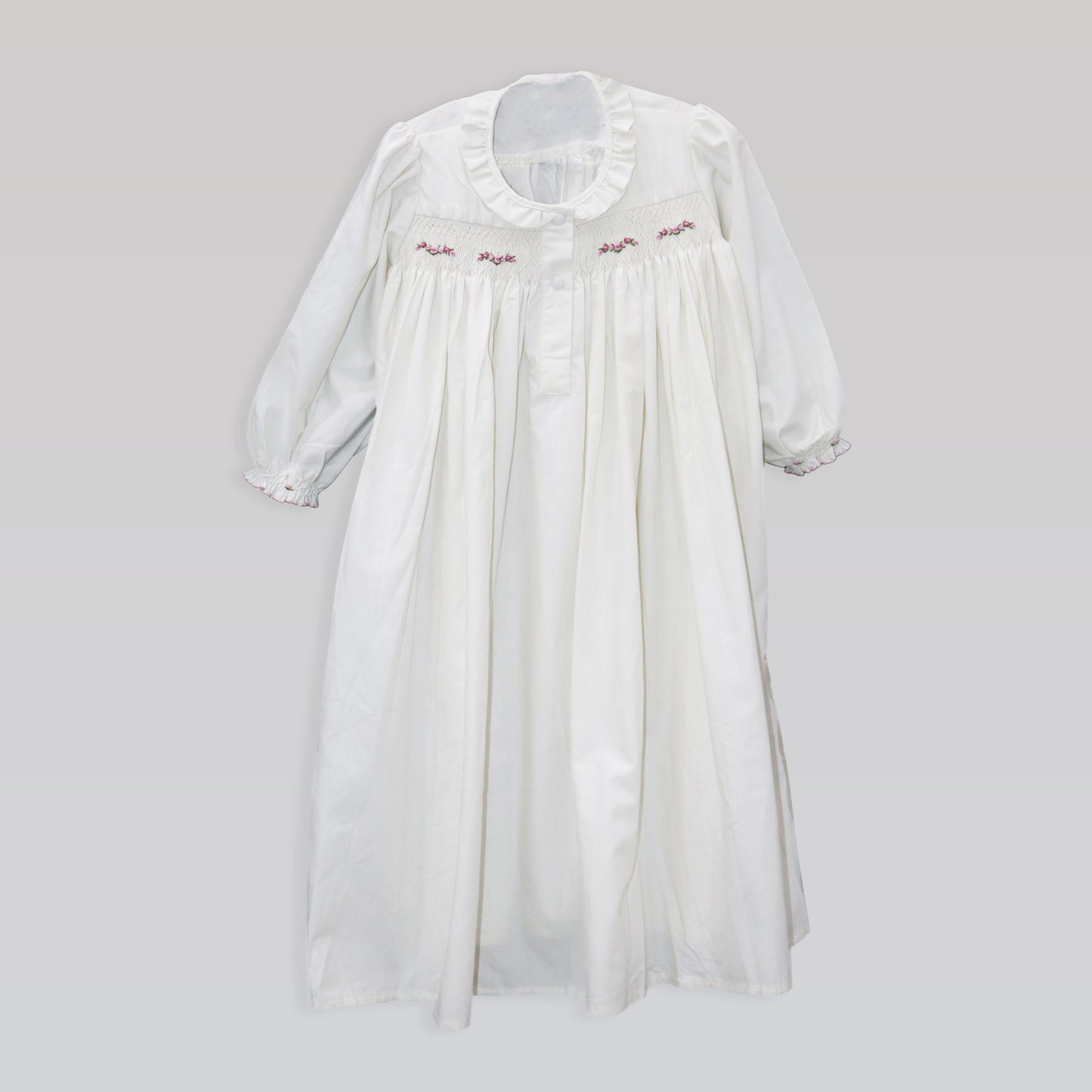 Annafie London Girls Pink Rose Smocked Dress White Collar