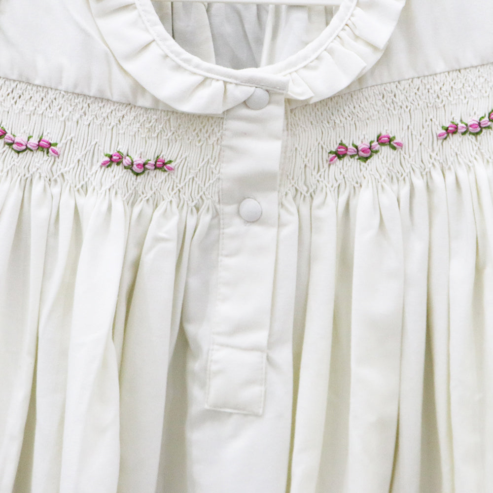 Annafie London Girls Pink Rose Smocked Dress White Collar