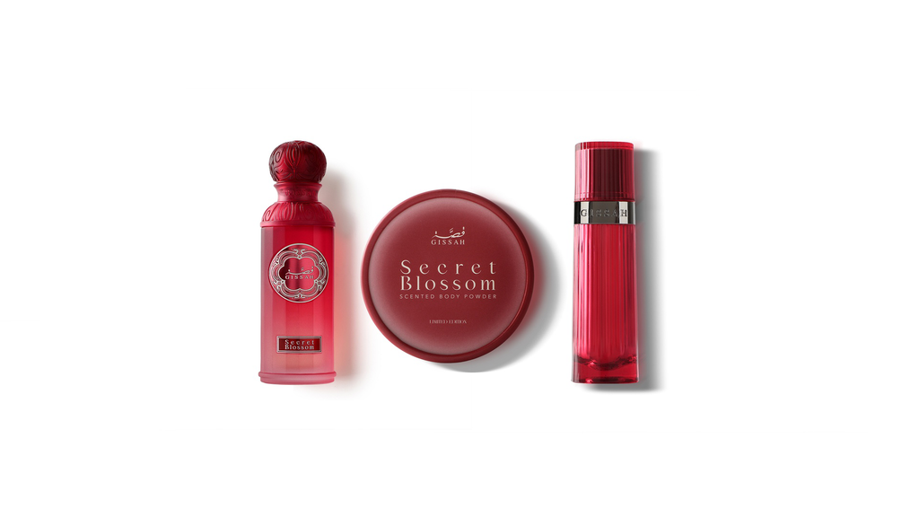 Secret Blossom Fragrance Gift Set with Perfume, Powder, and Khamriya