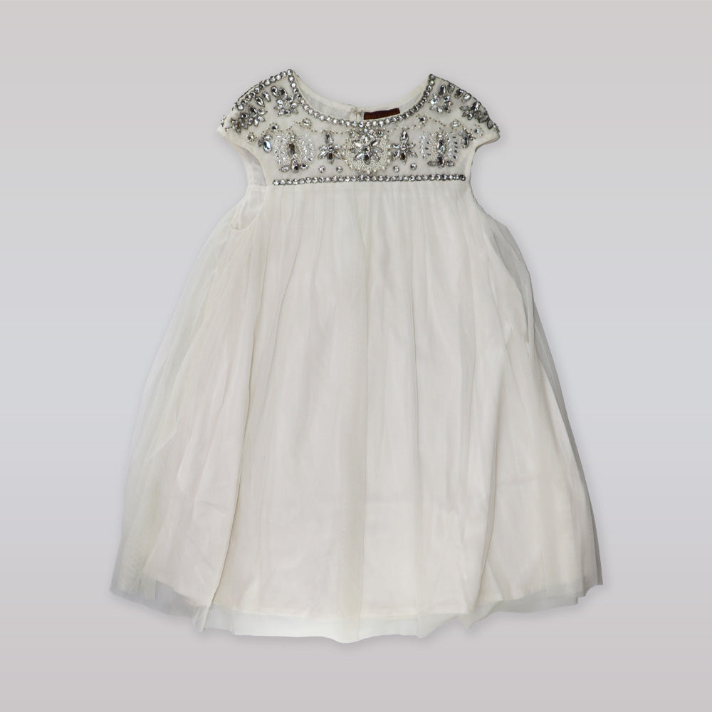 Fleurisse and Leon Angeline Girls White Diamond Pattern Party Dress