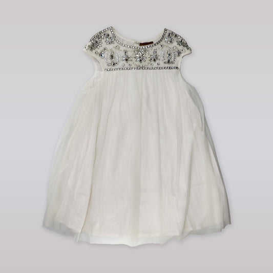 Fleurisse and Leon Angeline Girls White Diamond Pattern Party Dress