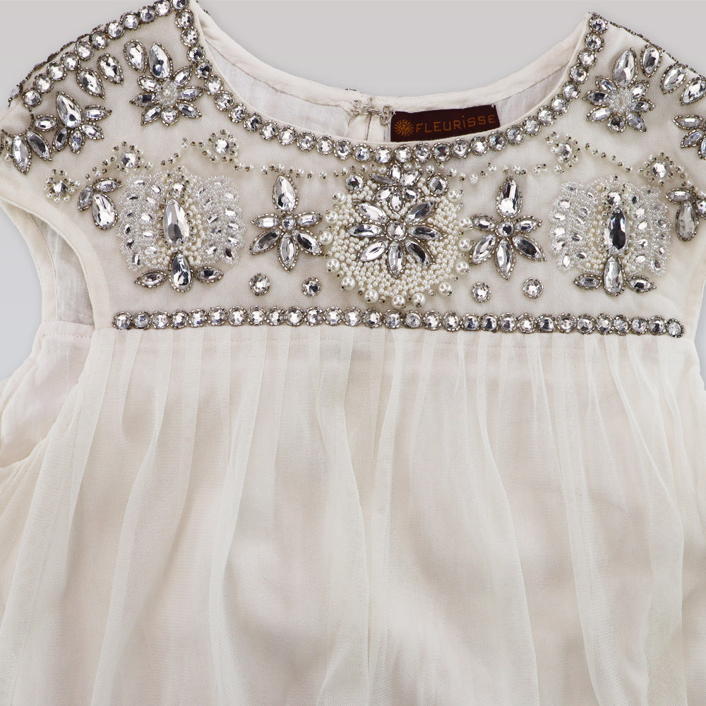 Fleurisse and Leon Angeline Girls White Diamond Pattern Party Dress