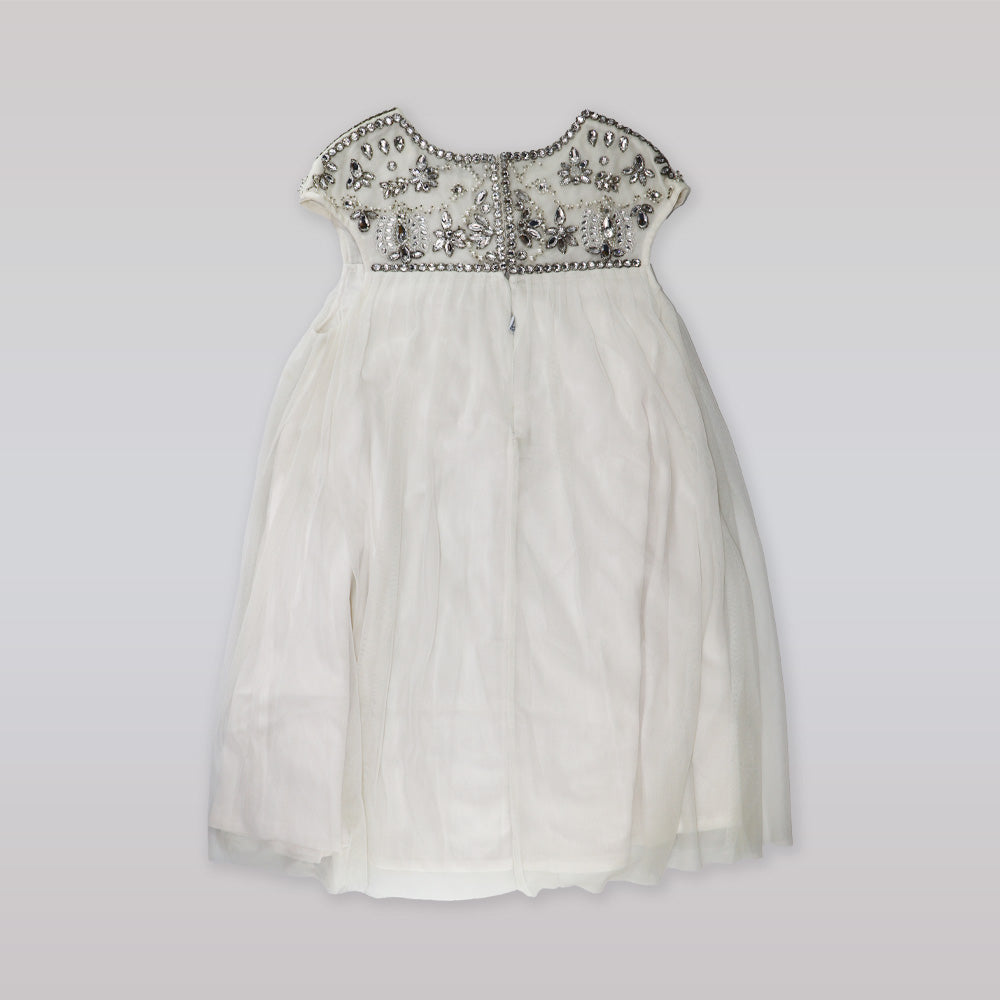 Fleurisse and Leon Angeline Girls White Diamond Pattern Party Dress