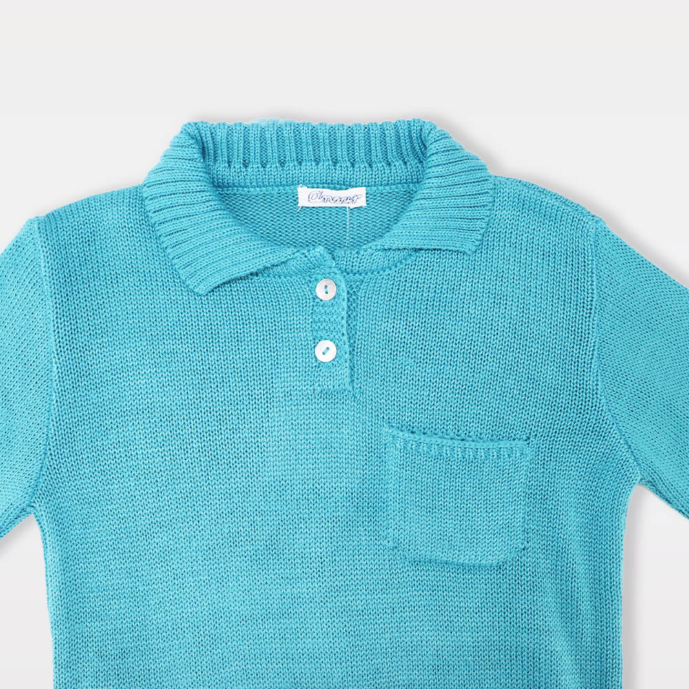 Soft Blue Ancar Ribbed Jersey Knit Sweater for Toddlers