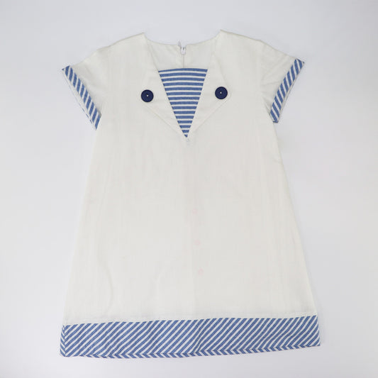 Ancar Girls Blue Geometric Print Cotton Dress with Back Bow