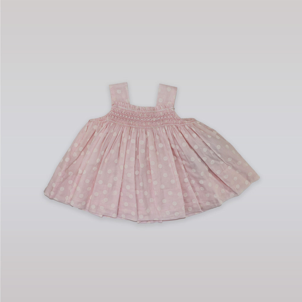 Sarah Louise Baby Girl Pink Smocked Dress with Delicate Floral Embroidery