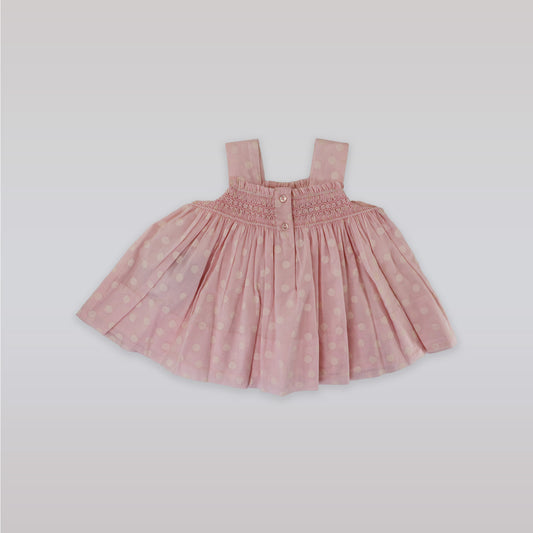 Sarah Louise Baby Girl Pink Smocked Dress with Delicate Floral Embroidery