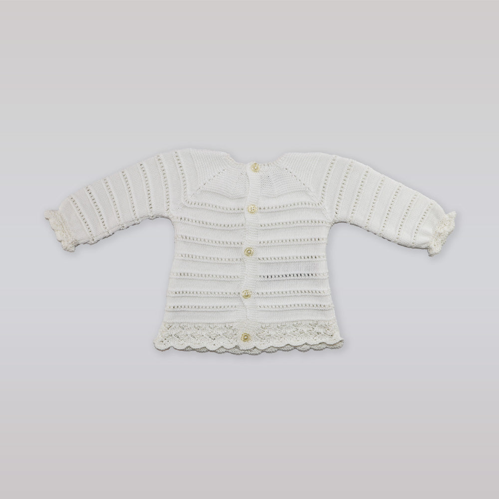 Paz Rodriguez Long Sleeve White Knit Baby Sweater 3M