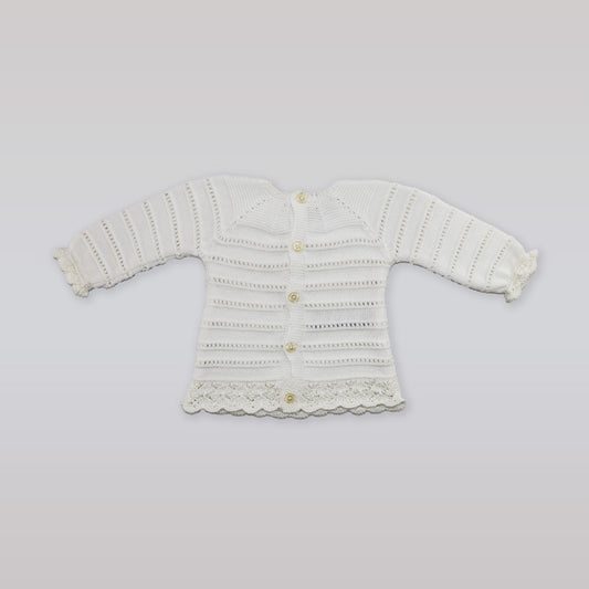Paz Rodriguez Long Sleeve White Knit Baby Sweater 3M