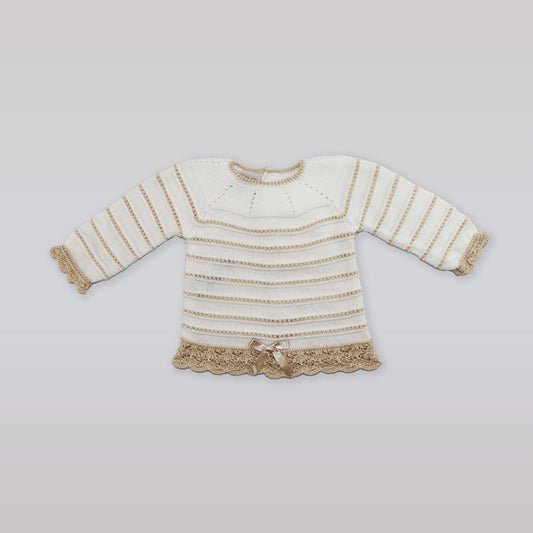 Paz Rodriguez Baby Long Sleeve Knit Sweater Crudo Beige